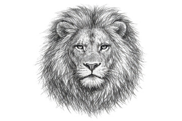 Lion head drawing, monochrome, isolated transparent background image