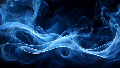 Obraz premium Abstract Dark Blue Smoke Wisps Swirling Against A Black Background With Subtle Glowing Highlights And Smooth Flowing Textures