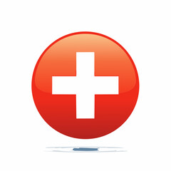 Obraz premium Red Plus Symbol in a Shiny Button Style for Healthcare First Aid Addition Icons