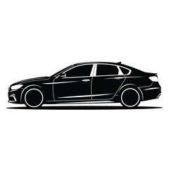 Naklejka premium Black sedan car silhouette vector illustration isolated on white background