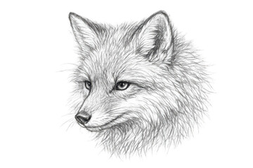 Fototapeta premium Pencil drawing of a fox portrait with a transparent background image.