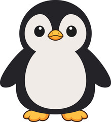 Obraz premium Adorable cartoon penguin with black and white body and orange feet on white background Keywords