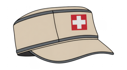 Beige cap with red cross medical first aid isolated on a transparent background