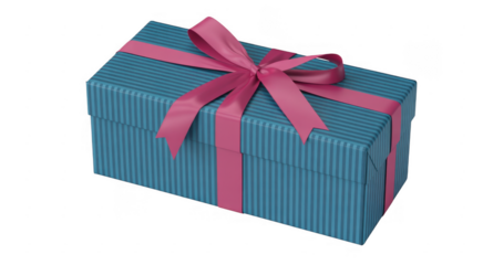 Blue gift box with pink ribbon and bow gift wrapping isolated on a transparent background