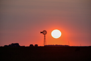 Orange sunset in Pampas countryside, La Pampa Province, Patagonia,Argentina.