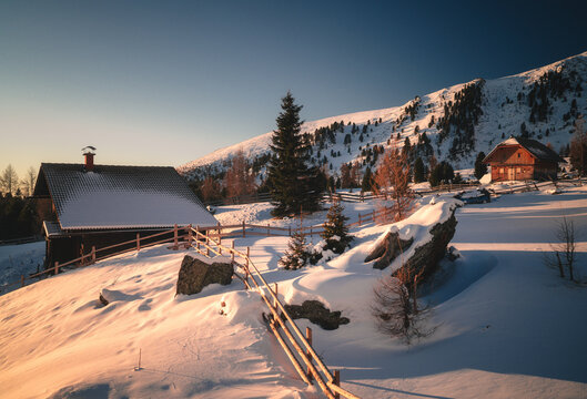 Alpine Village of Falkertsee in Austria During Winter Morning