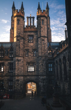 Edinburgh, Scotland - May 14, 2025: Old College of the University of Edinburgh photographed in spring, showing historic architecture and everyday activity in the city.