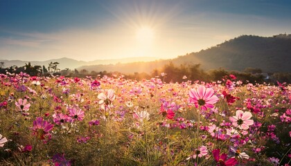 Fototapeta premium Cosmos Flower And Sunlight With Vintage Tone