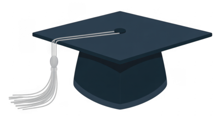 Dark Blue Graduation Cap with White Tassel academic regalia isolated on a transparent background