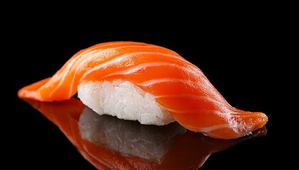Salmon Nigiri Sushi On The Black Background
