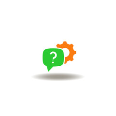Vector illustration of speech bubble with question mark and gear. Symbol of customer support.