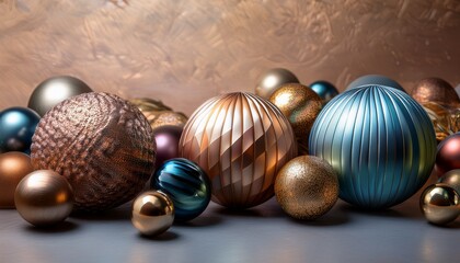 Decorative Spheres In Various Colors And Finishes Are Arranged On A Textured Surface Creating A Visually Appealing Composition