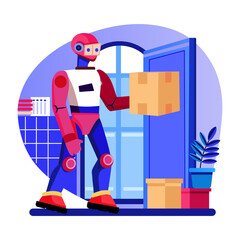 A flat style illustration representing delivery robot
