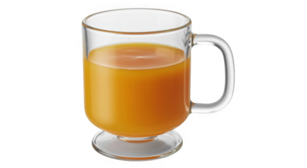 Glass mug with orange liquid isolated on a transparent background