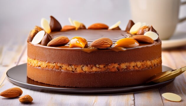 Hungarian Chocolate Layered Cake With Caramel And Almond Called Dobos Torta
