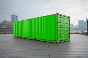 A green screen is attached to the side of a shipping container.