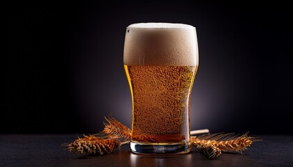 Beer In A Designer Glass With Dark Background Generative Ai Illustrations