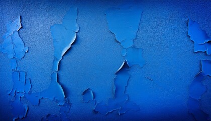 Neon Blue Painted Wall With Subtle Cracks And Peeling Paint In Daylight With Wide Clean Negative Space