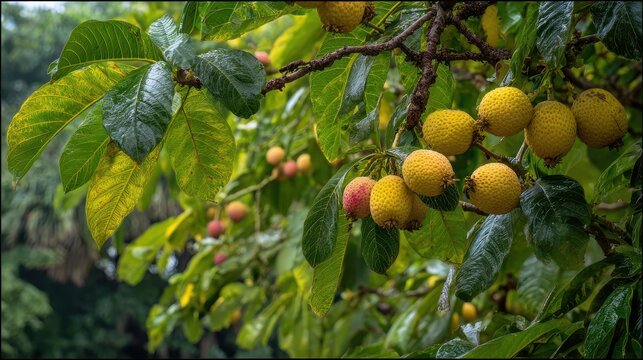 Capturing images of the Breadfruit Tree s fruits and leaves in the park