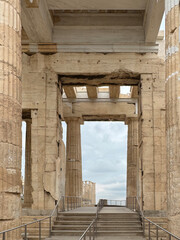 Ruins of Ancient Temple of Athena Nike With Tall Stone Columns Under Open Sky, Athens Greece