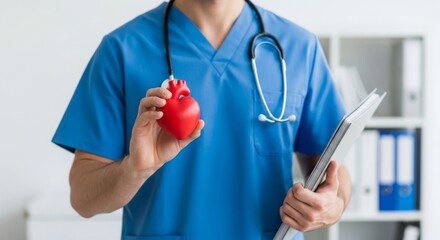 Medical professional holding red heart model for cardiovascular health