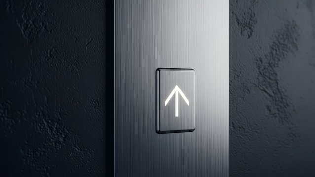 Elevator control panel with upward arrow button on metallic surface in modern building interior - Powered by Adobe