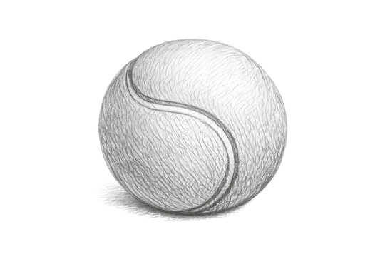 Pencil Sketch of a Tennis Ball on a transparent background in Black and White