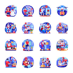 Pack of AI Robotics Flat Style Illustrations 