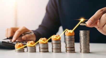 Financial growth and investment strategy with bread buns and coin stacks