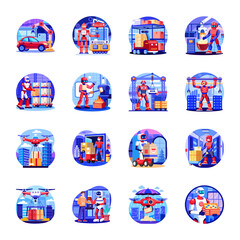 Set of AI Technology Flat Style Illustrations 