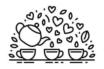 Obraz premium Tea time illustration with teapot and cups surrounded by hearts