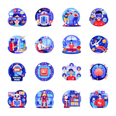 Pack of AI Technology Flat Style Illustrations 