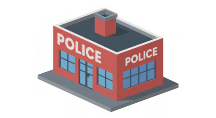 Red police station building isometric isolated on a transparent background
