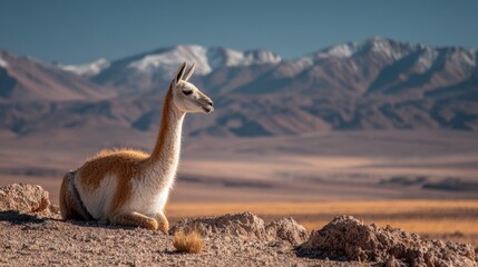 Fototapeta premium Image of Wild Vikunja in Chile s Atacama Desert South America