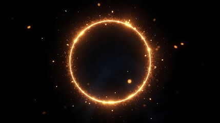 Glowing Orange Ring with Floating Sparks on Black Background