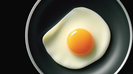 Cooking process of a fresh egg frying in a pan with visible steam rising, showcasing the gradual transformation of the egg white and yolk in a non-stick skillet for culinary enthusiasts