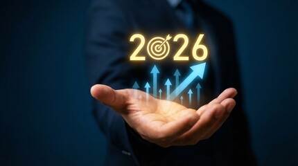 Vision for 2026: business growth and goal achievement handheld concept