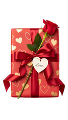 red Valentine's Day gift with a rose isolated on a white background