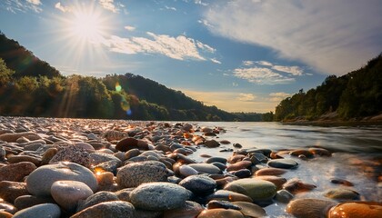 River Stones And Pebbles Scattered On The River Floor Terrain Rocky