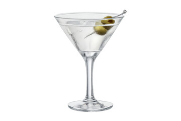 Classic martini cocktail with green olives on a transparent background