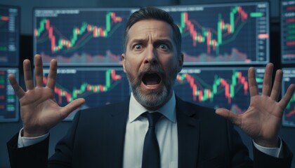 Stressed businessman reacts to stock market crash