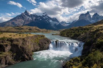 Fototapeta premium Waterfall in Torres del Paine National Park Patagonia Chile