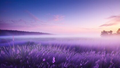 Obraz premium A Peaceful Meadow At Dawn With Soft Mist Left Empty Space Light Lavender Background Generative Ai Illustration