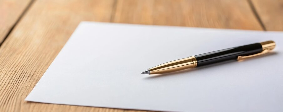Elegant Black and Gold Pen on Blank Paper, Ready to Write, Conceptual shot, Business and Writing Tools, writing, creativity - Powered by Adobe