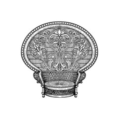 Roaring twenties peacock chair back engraving.