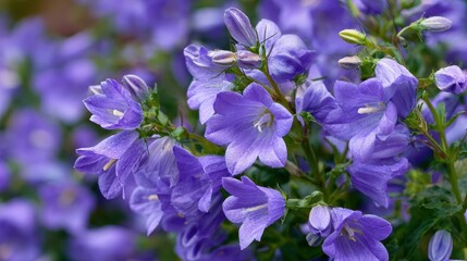 Campanula known as bellflower boasts fragile bell like flowers in blue purple or white This perennial flourishes in gardens representing appreciation and eternal love