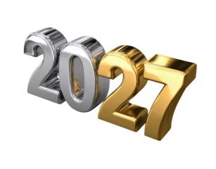 2027 in silver and gold color on a white background