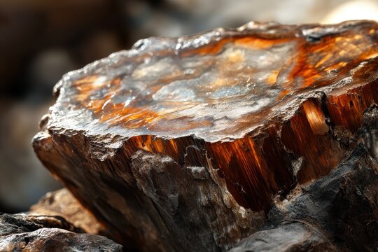 Close up photo of polished fossilized wood from an ancient araucaria tree in Madagascar dating back 220 million years