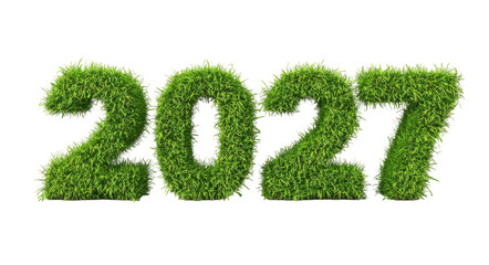 green text "2027" made of grass, isolated on a white background