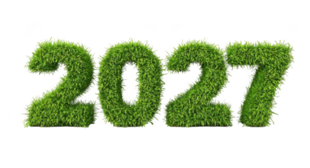green text "2027" made of grass, isolated on a white background